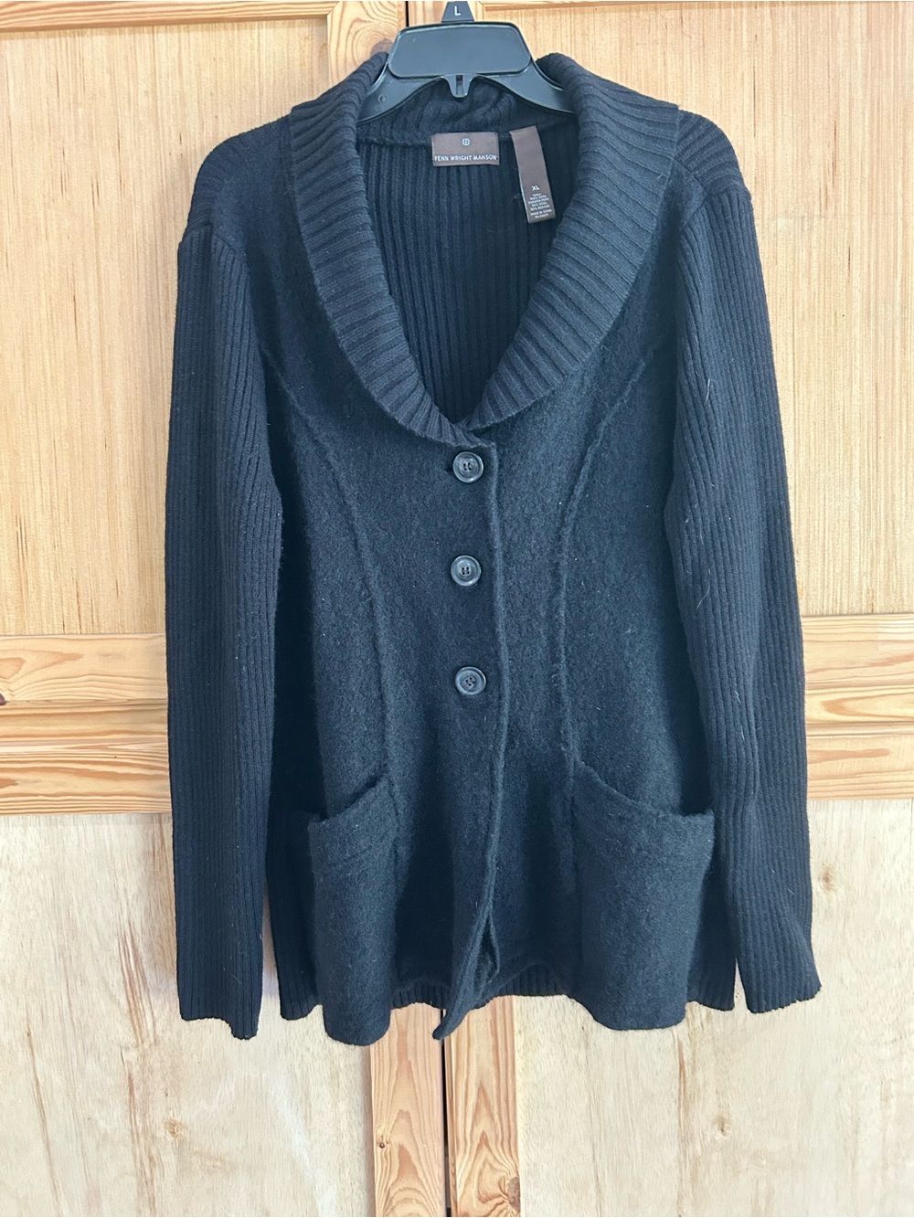 Fenn Wright Manson Black Shawl Collar Button-Front Wool Cardigan Sz XL